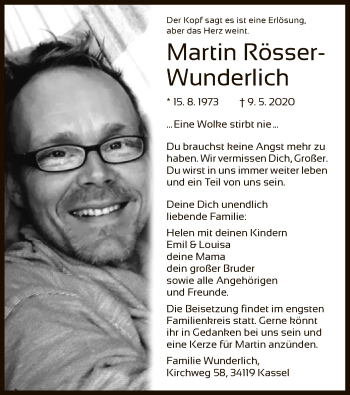 Todesanzeige von Martin Rösser-Wunderlich von HNA
