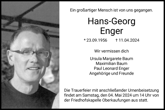 Todesanzeige von Hans-Georg Enger von HNA