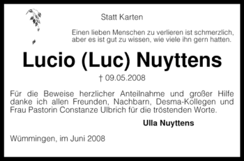 Todesanzeige von Lucio Nuyttens von KREISZEITUNG SYKE