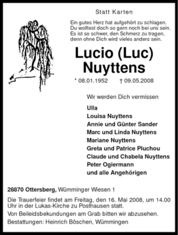 Todesanzeige von Lucio Nuyttens von KREISZEITUNG SYKE