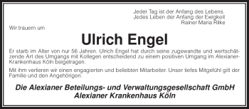 Todesanzeige von Ulrich Engel von KREISZEITUNG SYKE
