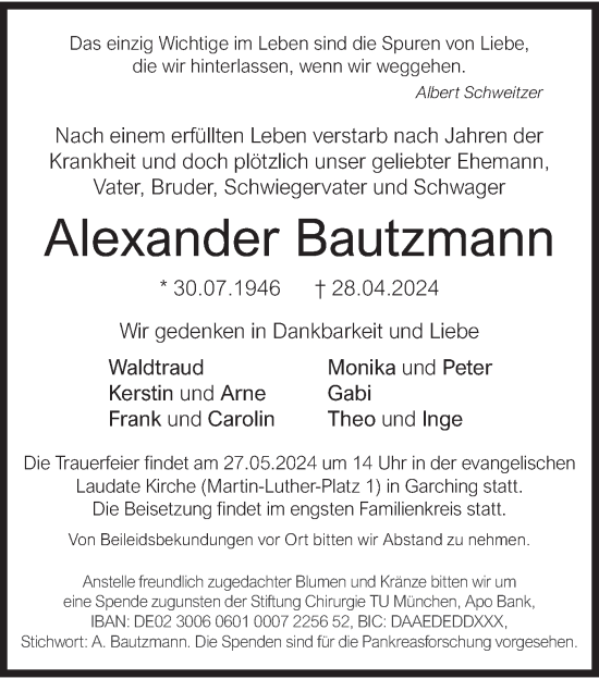Todesanzeige von Alexander Bautzmann von merkurtz
