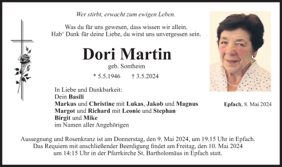Todesanzeige von Dori Martin von merkurtz