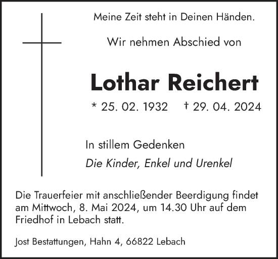Todesanzeige von Lothar Reichert von saarbruecker_zeitung