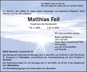 Todesanzeige von Matthias Feil von trierischer_volksfreund