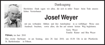 Todesanzeige von Josef Weyer von TRIERISCHER VOLKSFREUND