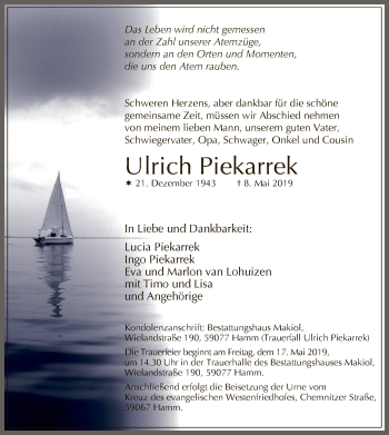 Todesanzeige von Ulrich Piekarrek von MZV