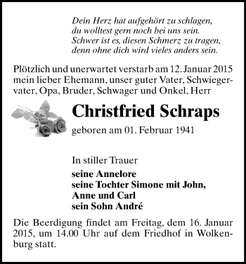 Todesanzeige von Christfried Schraps von Chemnitz, Glauchau