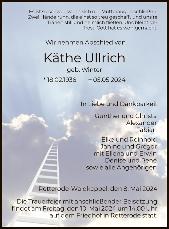 Todesanzeige von Käthe Ullrich von HNA